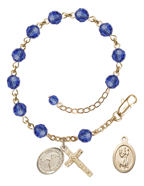 Saint Christopher Softball Rosary Bracelet - 14K Gold Filled - September - Sapphire