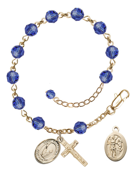 Saint Sebastian Gymnastics Rosary Bracelet - 14K Gold Filled - September - Sapphire
