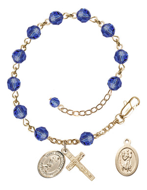 Saint Christopher Lacrosse Rosary Bracelet - 14K Gold - September - Sapphire
