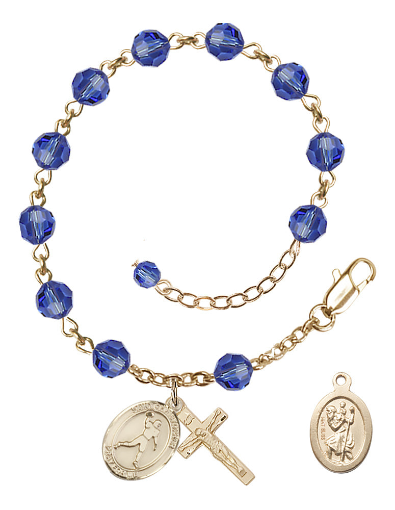Saint Christopher Football Rosary Bracelet - 14K Gold - September - Sapphire