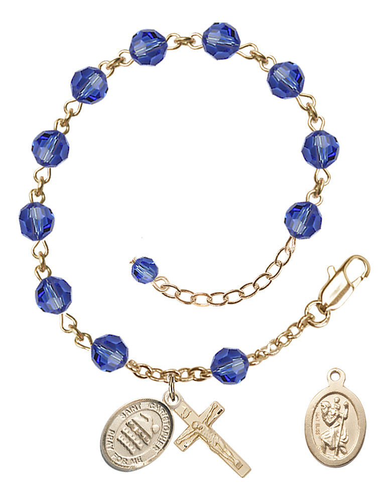 Saint Christopher Swimming Rosary Bracelet - 14K Gold - September - Sapphire