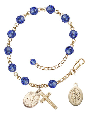 Saint Sebastian Track and Field Rosary Bracelet - 14K Gold - September - Sapphire