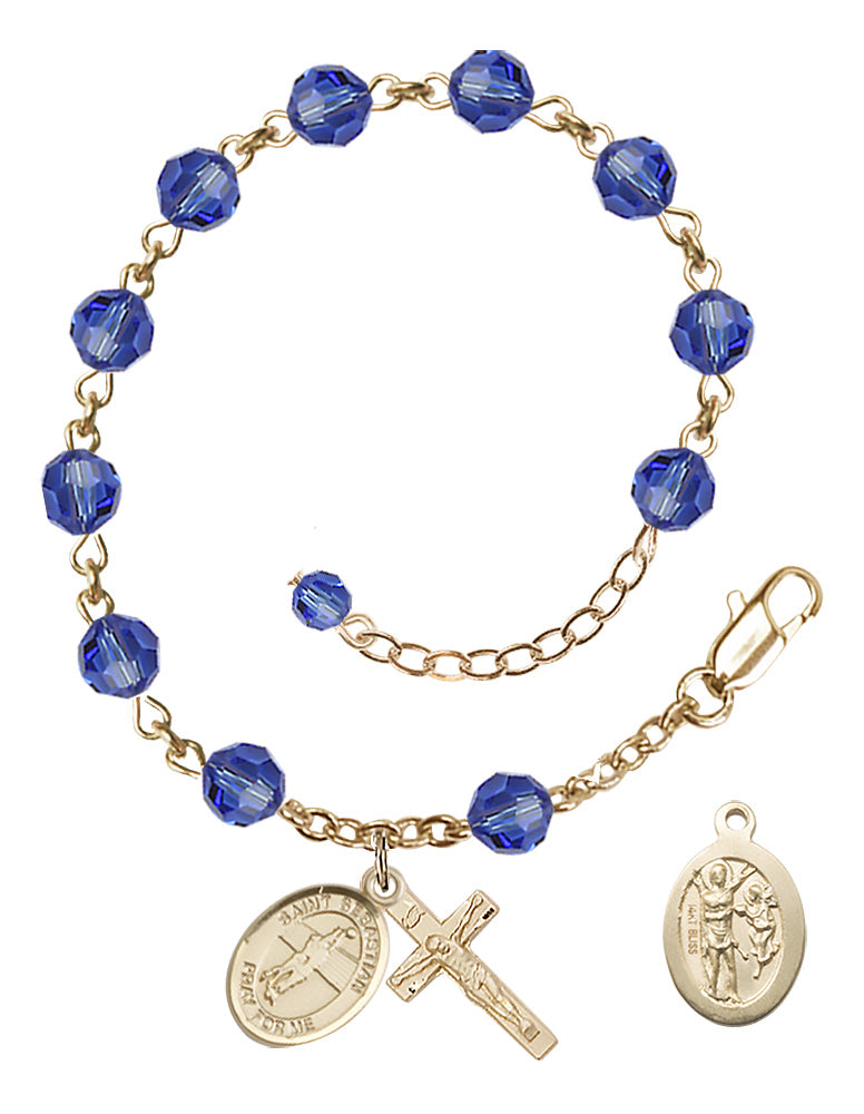 Saint Sebastian Volleyball Rosary Bracelet - 14K Gold - September - Sapphire