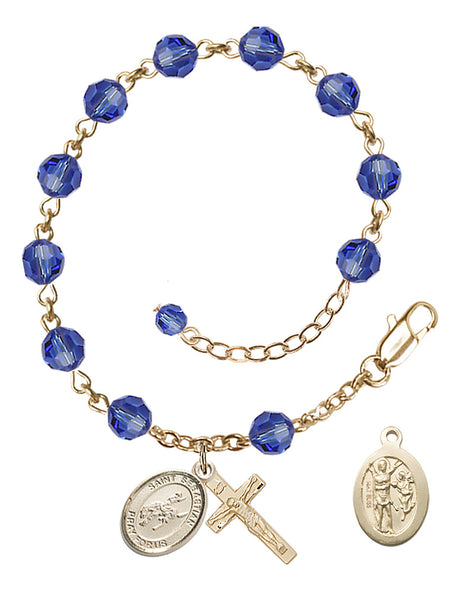 Saint Sebastian Rodeo Rosary Bracelet - 14K Gold - September - Sapphire