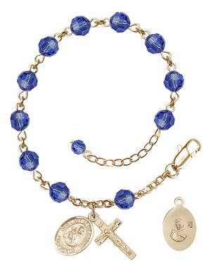 Our Lady of Mount Carmel Rosary Bracelet - 14K Gold - September - Sapphire