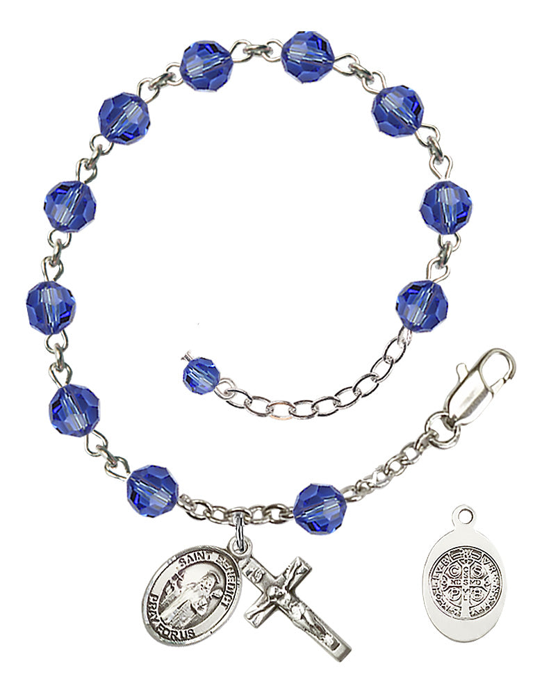 Saint Benedict Rosary Bracelet - Sterling Silver - September - Sapphire