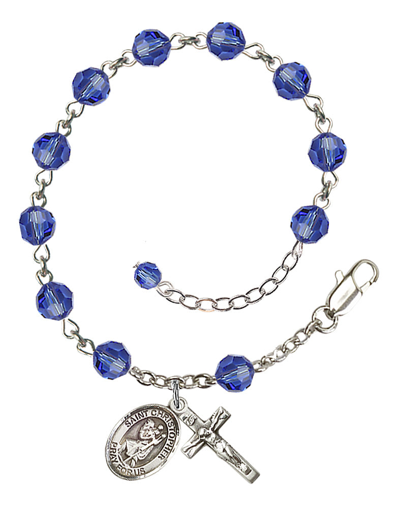 Saint Christopher Rosary Bracelet - Sterling Silver - September - Sapphire