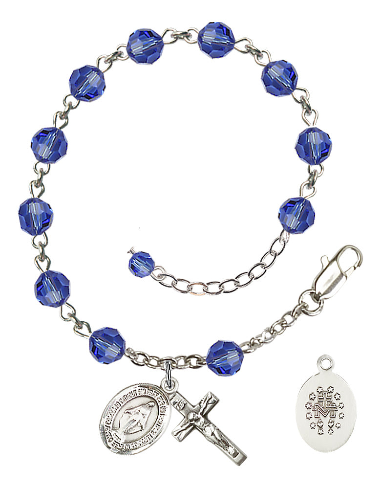 Miraculous Rosary Bracelet - Sterling Silver - September - Sapphire