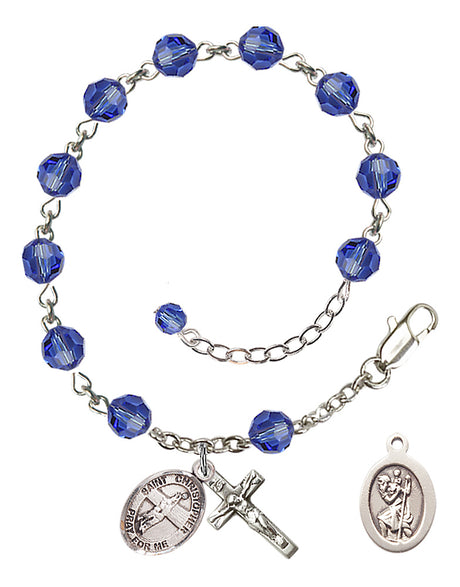 Saint Christopher Volleyball Rosary Bracelet - Sterling Silver - September - Sapphire