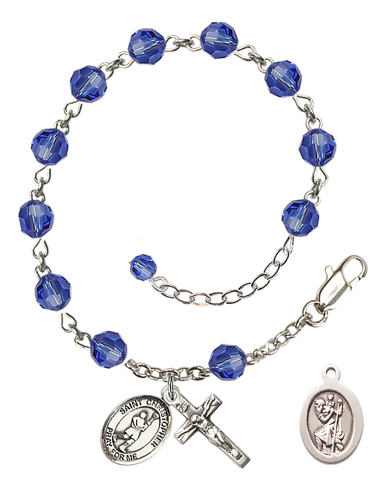 Saint Christopher Lacrosse Rosary Bracelet - Sterling Silver - September - Sapphire