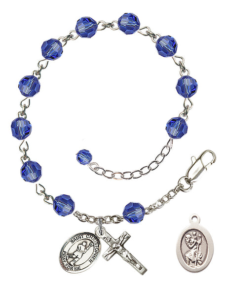 Saint Christopher Lacrosse Rosary Bracelet - Sterling Silver - September - Sapphire