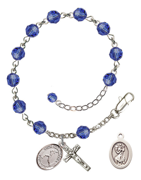 Saint Christopher Softball Rosary Bracelet - Sterling Silver - September - Sapphire