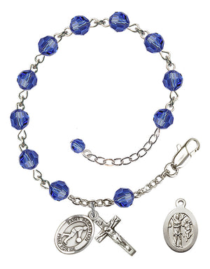 Saint Sebastian Basketball Rosary Bracelet - Sterling Silver - September - Sapphire