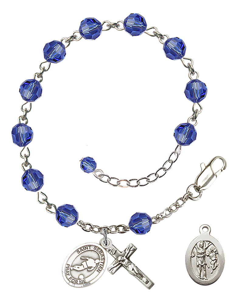 Saint Sebastian Soccer Rosary Bracelet - Sterling Silver - September - Sapphire