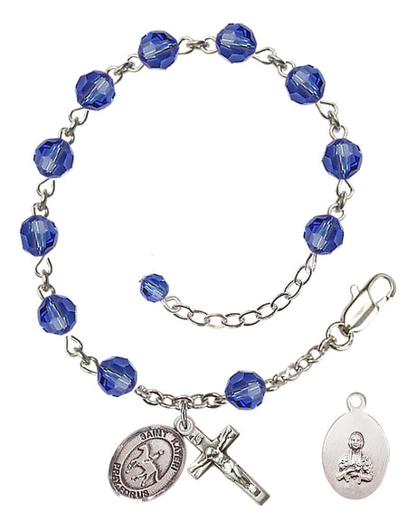 Saint Kateri Equestrian Rosary Bracelet - Sterling Silver - September - Sapphire