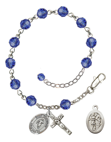 Saint Sebastian Rugby Rosary Bracelet - Sterling Silver - September - Sapphire
