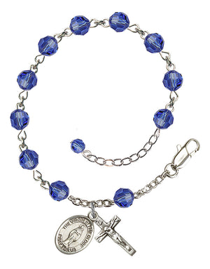 Virgin of the Globe Rosary Bracelet - Sterling Silver - September - Sapphire