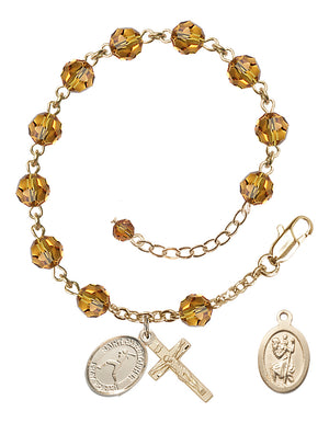 Saint Christopher Softball Rosary Bracelet - 14K Gold Filled - November - Topaz