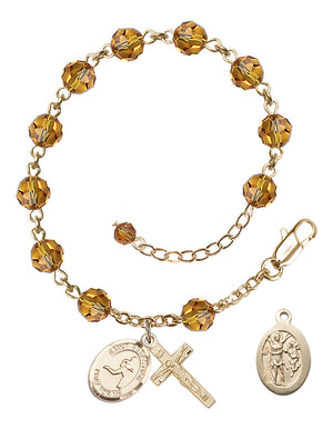 Saint Sebastian Track and Field Rosary Bracelet - 14K Gold Filled - November - Topaz