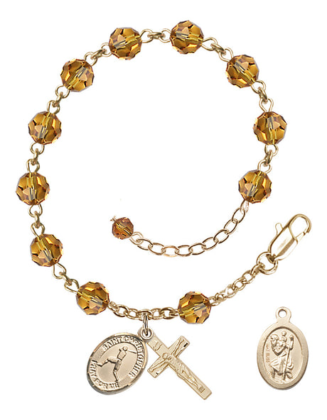 Saint Christopher Baseball Rosary Bracelet - 14K Gold - November - Topaz