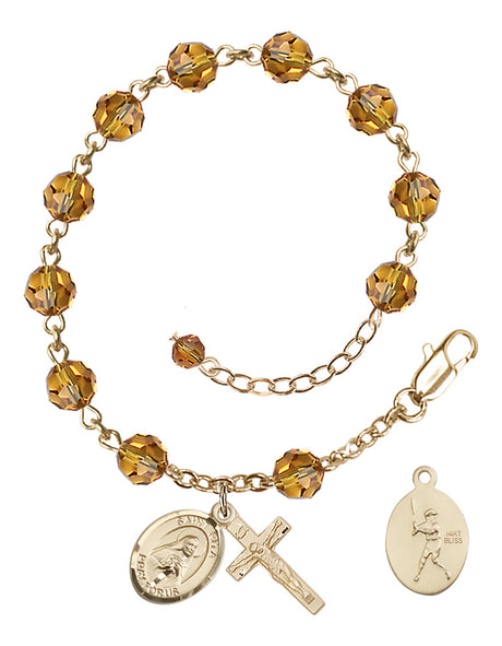 Saint Rita Baseball Rosary Bracelet - 14K Gold - November - Topaz