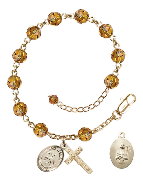 Saint Kateri Equestrian Rosary Bracelet - 14K Gold - November - Topaz