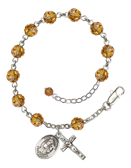 Saint Sebastian Rosary Bracelet - Sterling Silver - November - Topaz