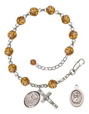 Saint Christopher Cheerleading Rosary Bracelet - Sterling Silver - November - Topaz