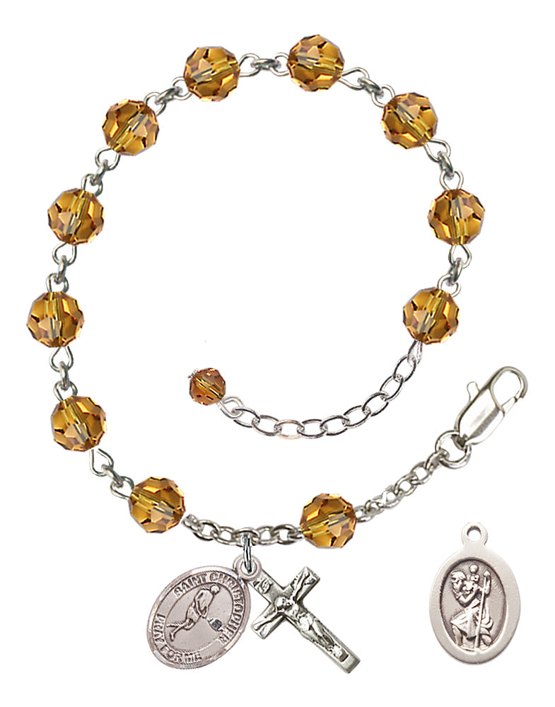 Saint Christopher Tennis Rosary Bracelet - Sterling Silver - November - Topaz