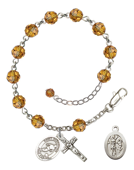 Saint Sebastian Soccer Rosary Bracelet - Sterling Silver - November - Topaz