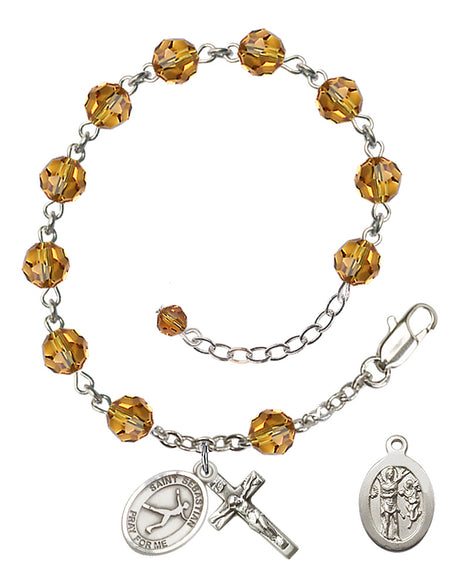 Saint Sebastian Figure Skating Rosary Bracelet - Sterling Silver - November - Topaz
