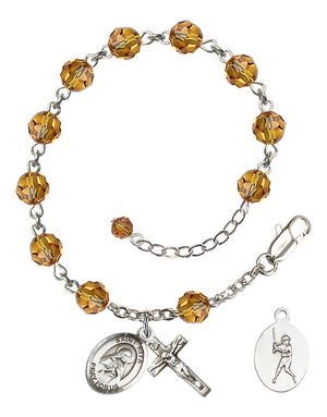 Saint Rita Baseball Rosary Bracelet - Sterling Silver - November - Topaz