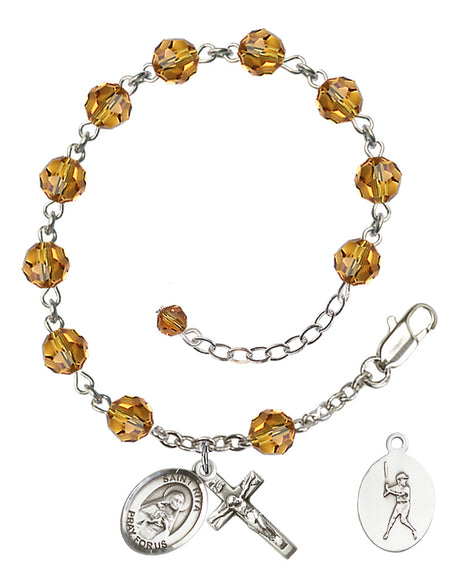 Saint Rita Baseball Rosary Bracelet - Sterling Silver - November - Topaz