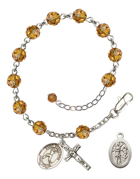 Saint Sebastian Softball Rosary Bracelet - Sterling Silver - November - Topaz