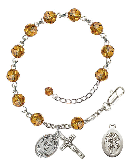 Saint Sebastian Rugby Rosary Bracelet - Sterling Silver - November - Topaz