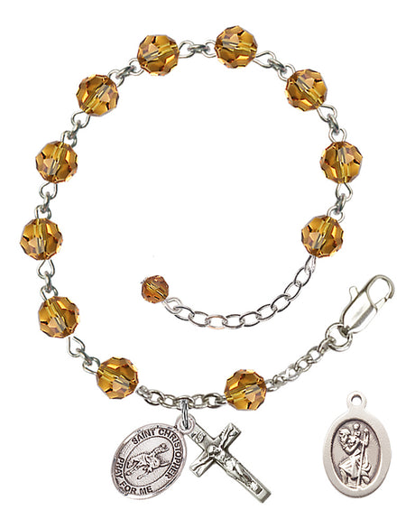 Saint Christopher Rodeo Rosary Bracelet - Sterling Silver - November - Topaz