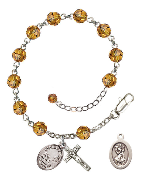 Saint Christopher Fishing Rosary Bracelet - Sterling Silver - November - Topaz