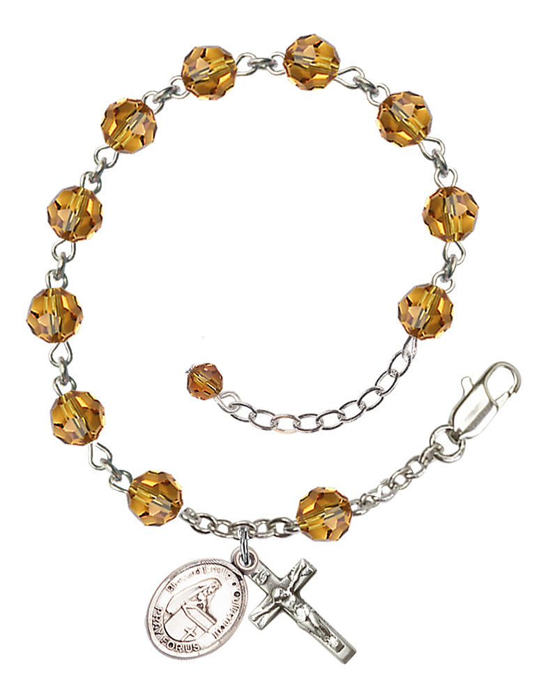 Blessed Emilee Doultremont Rosary Bracelet - Sterling Silver - November - Topaz