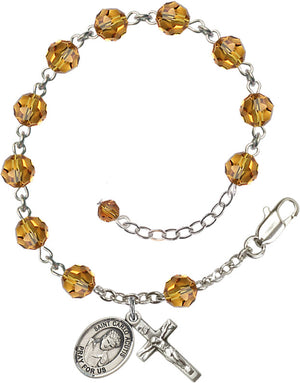 Saint Carlo Acutis Rosary Bracelet - Sterling Silver - November - Topaz