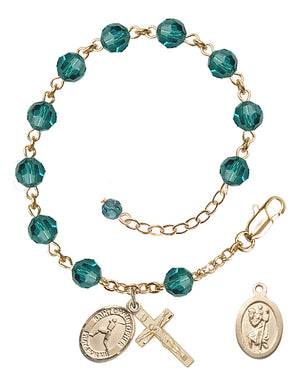 Saint Christopher Baseball Rosary Bracelet - 14K Gold Filled - December - Zircon