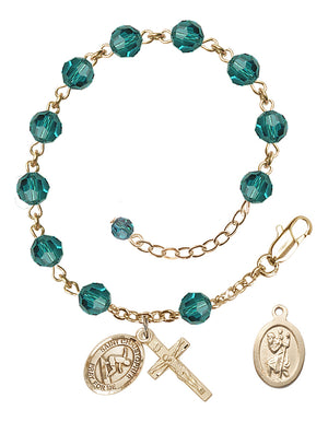 Saint Christopher Surfing Rosary Bracelet - 14K Gold Filled - December - Zircon