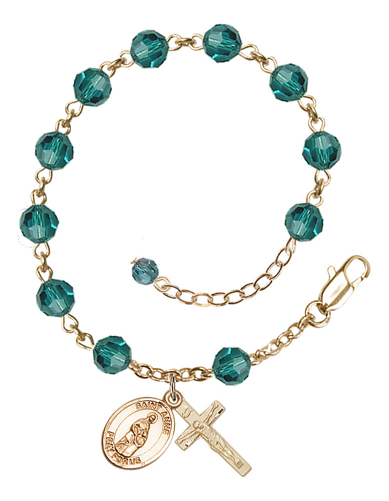 Saint Anne Rosary Bracelet - 14K Gold Filled - December - Zircon