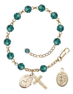Saint Sebastian Track and Field Rosary Bracelet - 14K Gold - December - Zircon