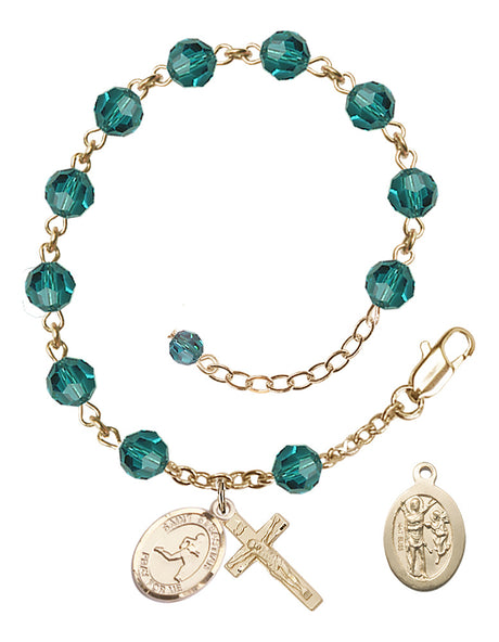 Saint Sebastian Track and Field Rosary Bracelet - 14K Gold - December - Zircon
