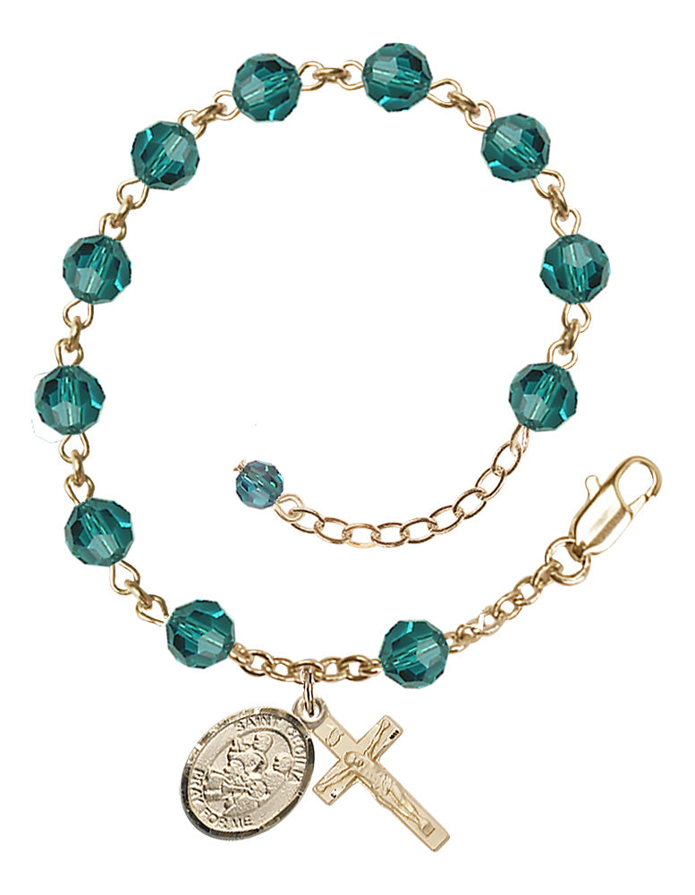 Saint Cecilia Marching Band Rosary Bracelet - 14K Gold - December - Zircon