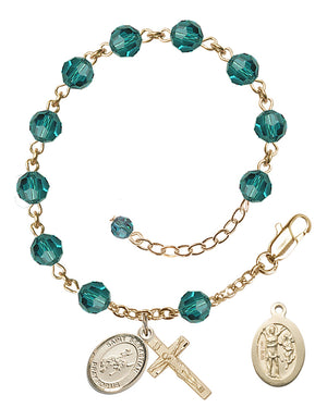 Saint Sebastian Rodeo Rosary Bracelet - 14K Gold - December - Zircon