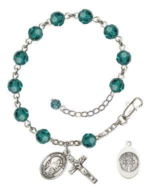 Saint Benedict Rosary Bracelet - Sterling Silver - December - Zircon