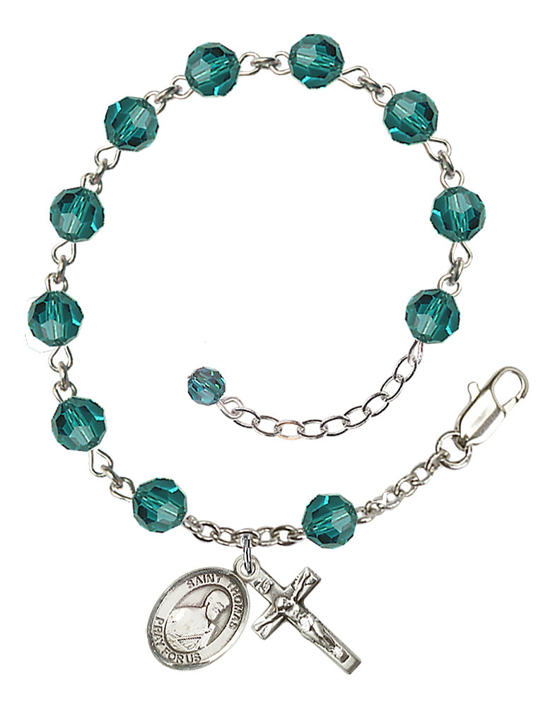 Saint Thomas the Apostle Rosary Bracelet - Sterling Silver - December - Zircon