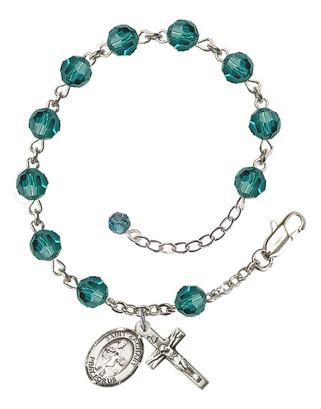 Saint Zachary Rosary Bracelet - Sterling Silver - December - Zircon