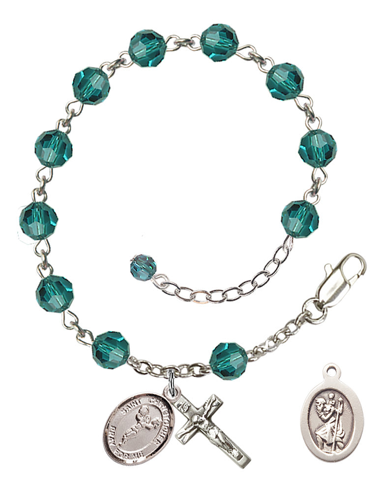 Saint Christopher Cheerleading Rosary Bracelet - Sterling Silver - December - Zircon